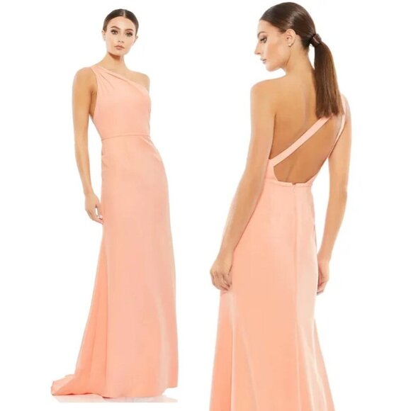 Mac Duggal Size 14 Peach 26266 One-Shoulder Jersey Mermaid Cocktail Gown Dress - Picture 1 of 9